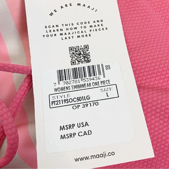 Maaji Reversible Swimsuit Pink Striped Lace Up - Picture 6 of 6